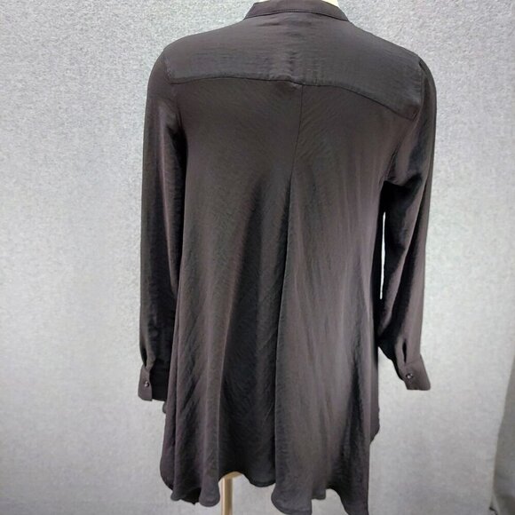 A N A Womens Black Semi Sheer Top Size Small PS Long Sleeve Button Up Blouse - Picture 4 of 8